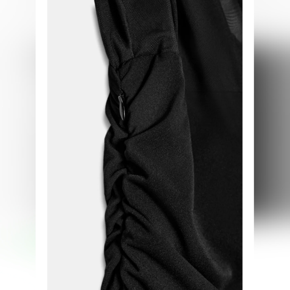 Zara Elegant Black Combined Draped Long  Dress - Picture 8 of 13